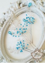 Елегантен дизайнерски комплект фуркети украса за коса с кристали Сваровски в тюркоаз и бяло Turquoise Dreams by Rosie